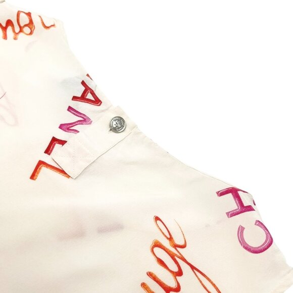 CHANEL Vintage CC Mark Logo Rouge Tank Top Cream Pink Orange Silk [105089] - Picture 10 of 11